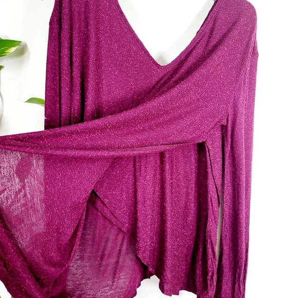 Chaser Flowy Silk Blouse Womens Medium Burgundy V Neck Lagenlook‎ Loose NEW - Picture 6 of 10